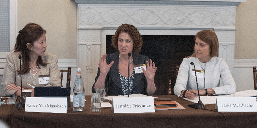 Nancy Yao Maasbach (2003-2004 IAF in Japan), Jennifer Friedman (2014–2015 IAF in Japan), and Tania M. Chacho (2016–2017 IAF in Japan ) speaking at the 2017 IAF Conference